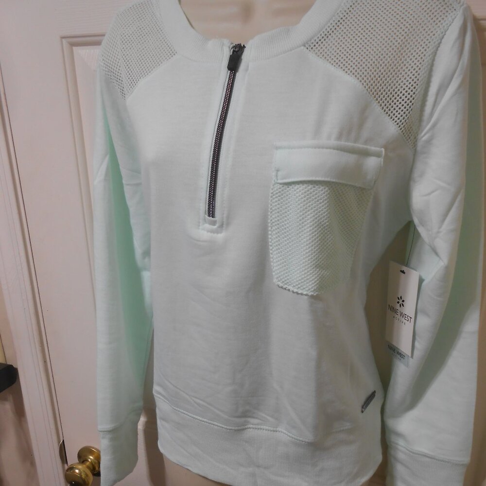 NEW NINE WEST ACTIVE MINT GREEN MESH TOP SIZE M BREATHABLE PULLOVER 1/4 ZIP 👩